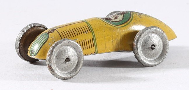 kallistoys auctions auktionen-antique vintage toys-antik historisch spielzeug-alemanni-italy-tinplate-blech-latta-race car-rennwagen-auto da corsa-yellow-1a