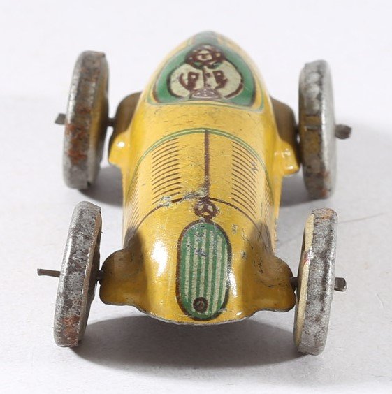 kallistoys auctions auktionen-antique vintage toys-antik historisch spielzeug-alemanni-italy-tinplate-blech-latta-race car-rennwagen-auto da corsa-yellow-1d