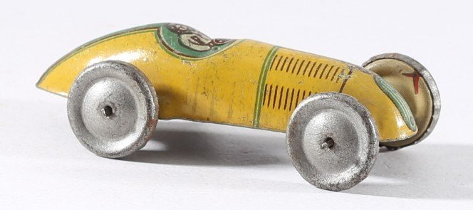 kallistoys auctions auktionen-antique vintage toys-antik historisch spielzeug-alemanni-italy-tinplate-blech-latta-race car-rennwagen-auto da corsa-yellow-1e