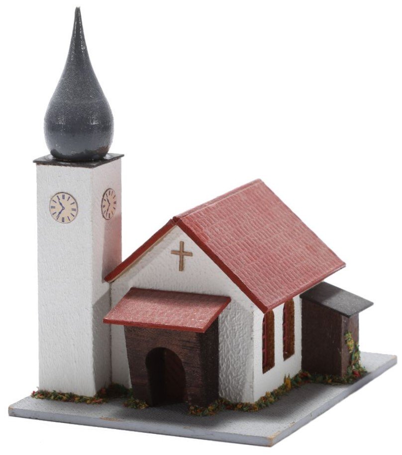 kallistoys auctions auktionen-antique vintage toys-antik historisch spielzeug-neuffen-germany-scale h0-wood house-holzhaus-village church-dorfkirche-208-1b