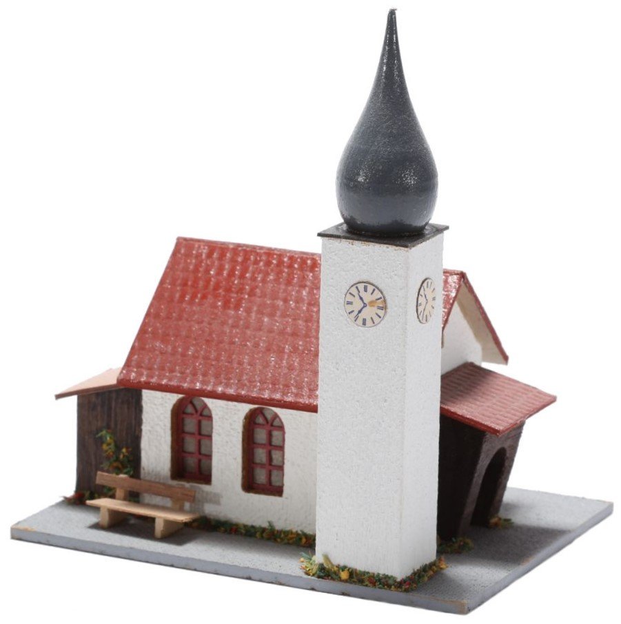 kallistoys auctions auktionen-antique vintage toys-antik historisch spielzeug-neuffen-germany-scale h0-wood house-holzhaus-village church-dorfkirche-208-1c