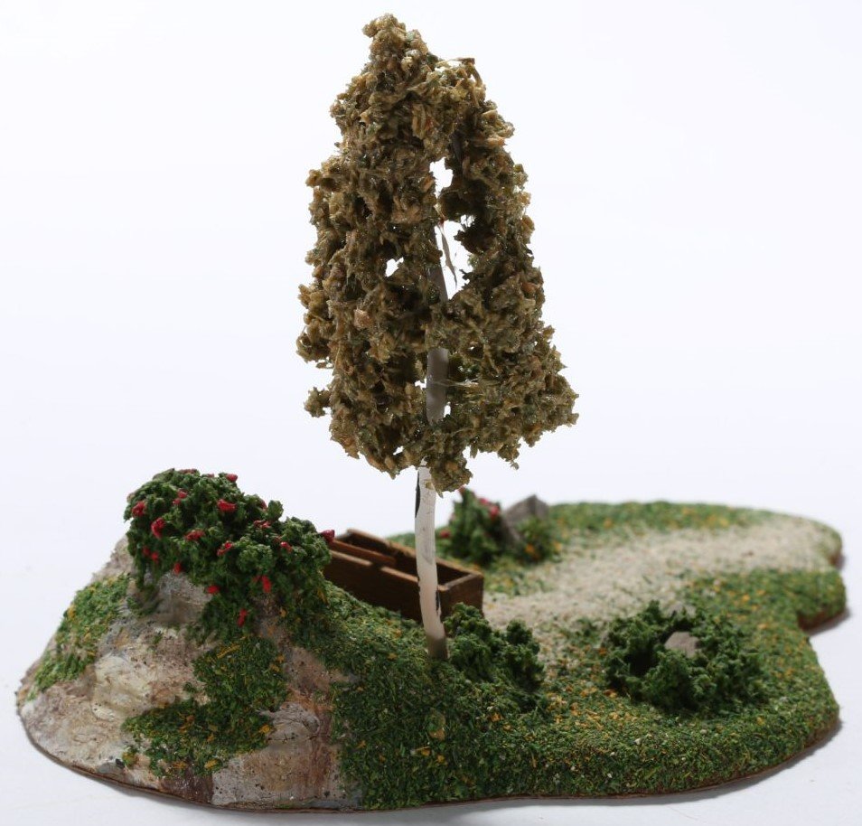 kallistoys auctions auktionen-antique vintage toys-antik historisch spielzeug-preiser-pmp-germany-wood figurine-holzfigur-scenery tree water well-diorama baum brunnen-1013-1d