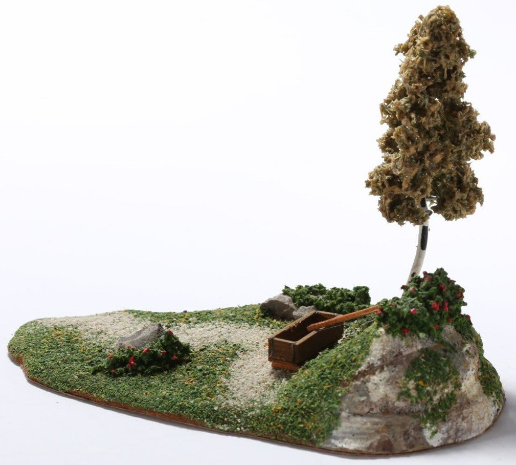 kallistoys auctions auktionen-antique vintage toys-antik historisch spielzeug-preiser-pmp-germany-wood figurine-holzfigur-scenery tree water well-diorama baum brunnen-1013-1e
