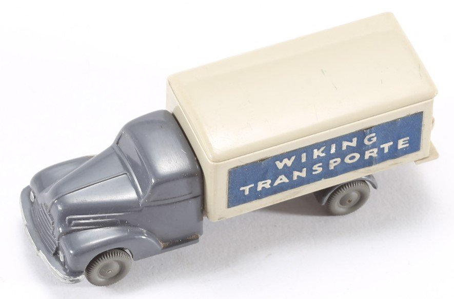 kallistoys auctions auktionen-antique vintage toys-antik historisch spielzeug-wiking-germany-truck-lkw-unverglast-h0-box-koffer-ford 3500-transporte-basaltgrau-54-1b