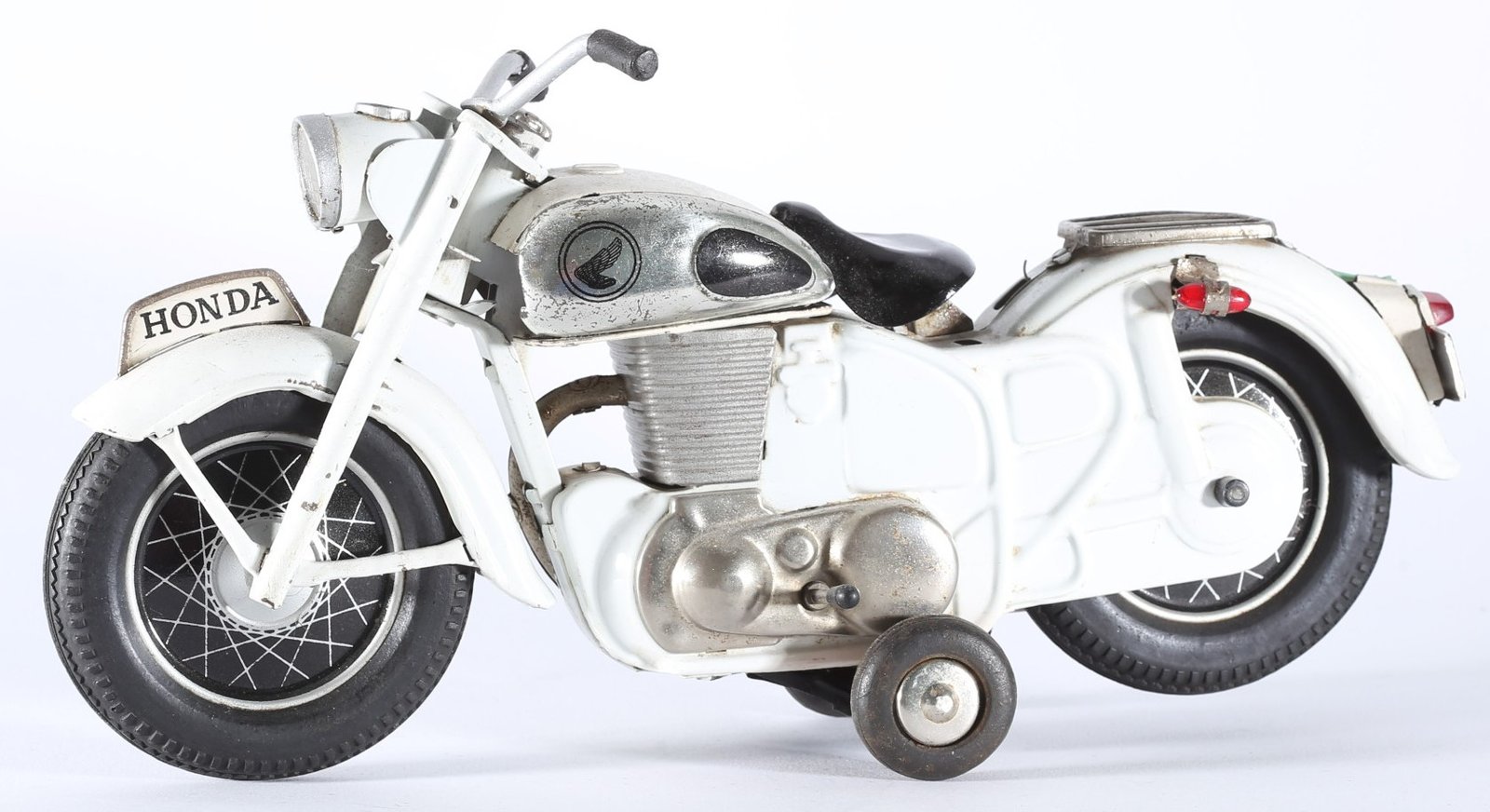 kallistoys auctions auktionen-antique vintage toys-antik historisch spielzeug-bandai-japan-tinplate-blech-motorcycle-motorrad-honda-white-weiss-1a