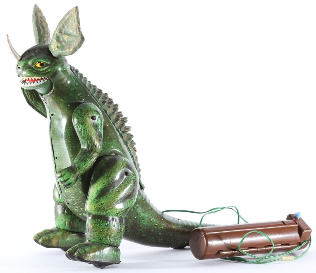 kallistoys auctions auktionen-antique vintage toys-antik historisch spielzeug-bullmark-japan-tinplate-blech-monster toy-keiju-godzilla series-baragon-battery operated-1a