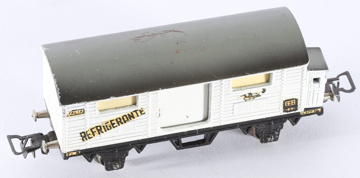 kallistoys auctions auktionen-antique vintage toys-antik historisch spielzeug-conti-co.mo.ge.-italy-metal-train-eisenbahn-gauge-spur h0-refrigerator car-kühlwagen-refrigerante-2b