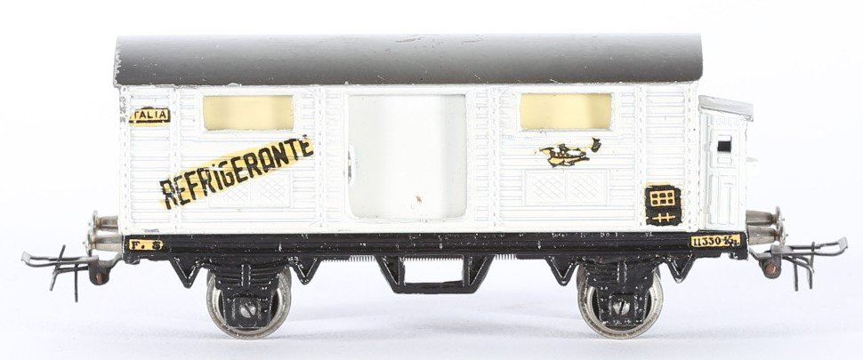 kallistoys auctions auktionen-antique vintage toys-antik historisch spielzeug-conti-co.mo.ge.-italy-metal-train-eisenbahn-gauge-spur h0-refrigerator car-kühlwagen-refrigerante-2c