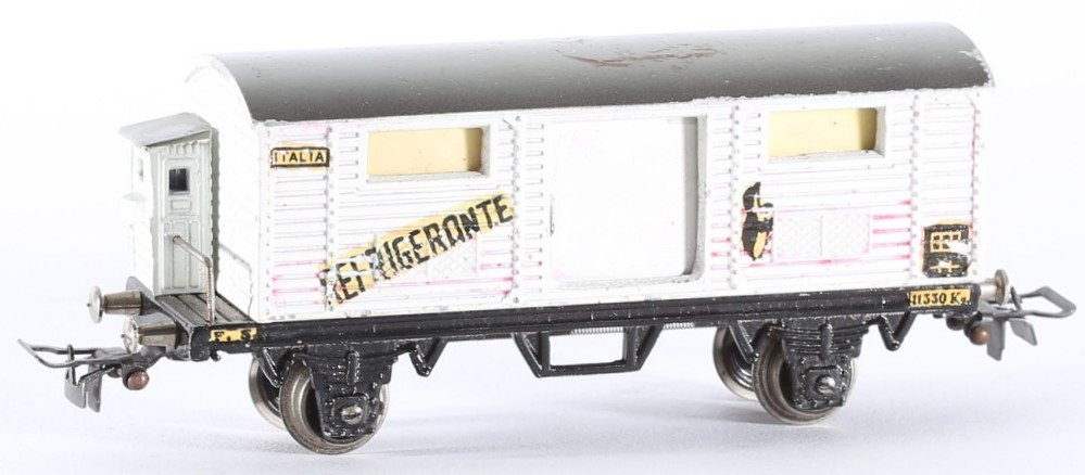 kallistoys auctions auktionen-antique vintage toys-antik historisch spielzeug-conti-co.mo.ge.-italy-metal-train-eisenbahn-gauge-spur h0-refrigerator car-kühlwagen-refrigerante-2e