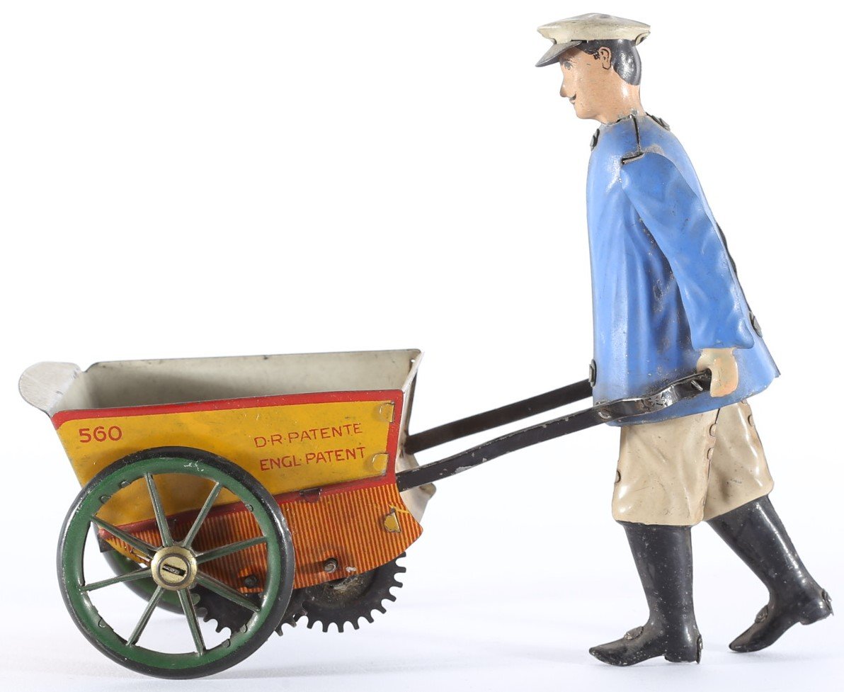 kallistoys auctions auktionen-antique vintage toys-antik historisch spielzeug-ernst paul lehmann-epl-germany-tinplate-blech-figure-tap tap-serviceman-dienstmann-clockwork-uhrwerk-560-1c