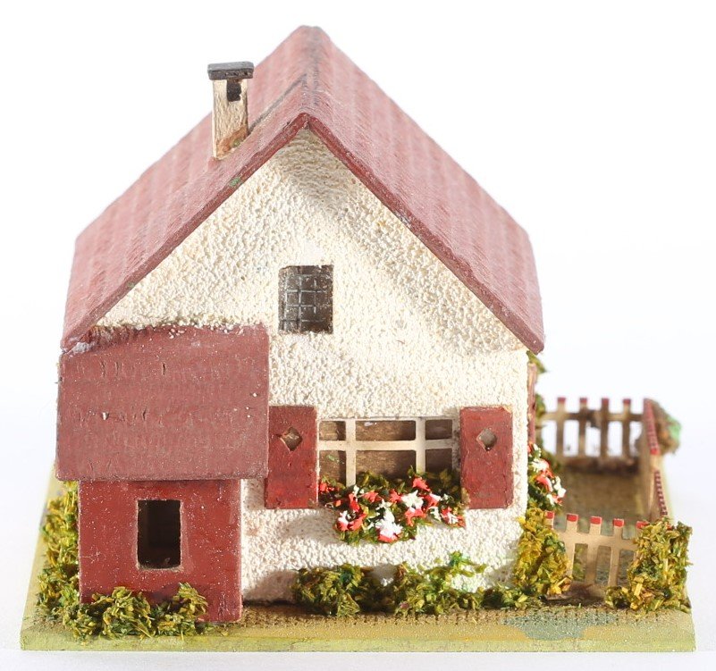 kallistoys auctions auktionen-antique vintage toys-antik historisch spielzeug-faller-germany-wood house-holzhaus-farm-bauernhaus-gezackte briefmarke-rote nummer-272-1d