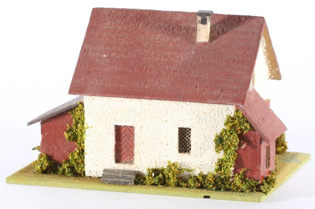 kallistoys auctions auktionen-antique vintage toys-antik historisch spielzeug-faller-germany-wood house-holzhaus-farm-bauernhaus-gezackte briefmarke-rote nummer-272-1e