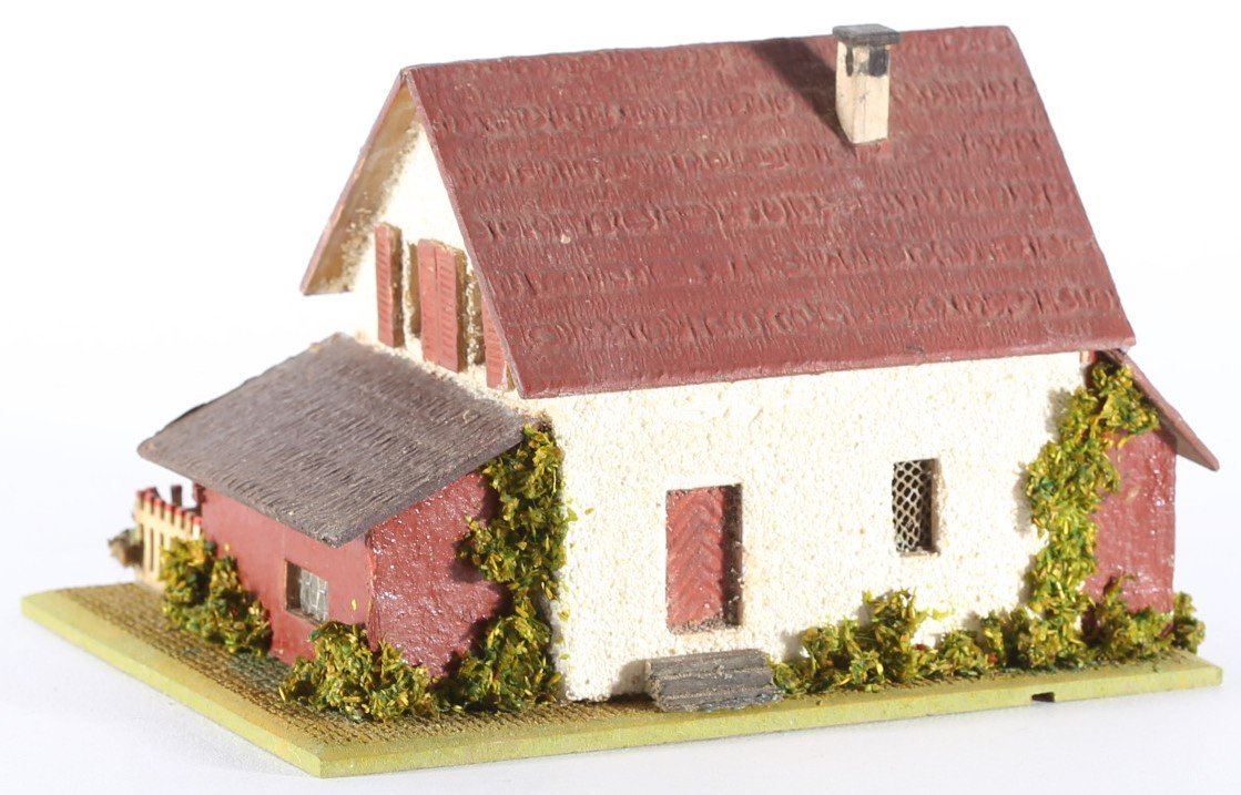kallistoys auctions auktionen-antique vintage toys-antik historisch spielzeug-faller-germany-wood house-holzhaus-farm-bauernhaus-gezackte briefmarke-rote nummer-272-1f