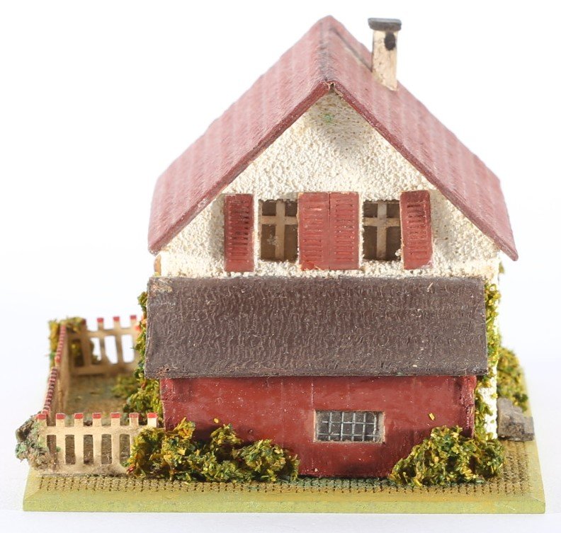 kallistoys auctions auktionen-antique vintage toys-antik historisch spielzeug-faller-germany-wood house-holzhaus-farm-bauernhaus-gezackte briefmarke-rote nummer-272-1g