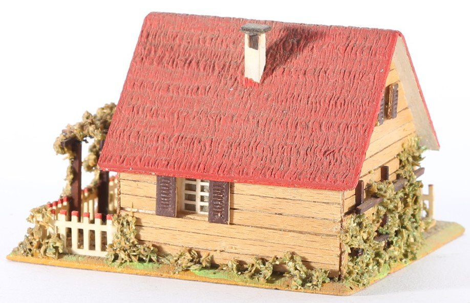kallistoys auctions auktionen-antique vintage toys-antik historisch spielzeug-faller-germany-wood house-holzhaus-summer-sommer-lattenverschalung-gezackte briefmarke-rote nummer-259-1f