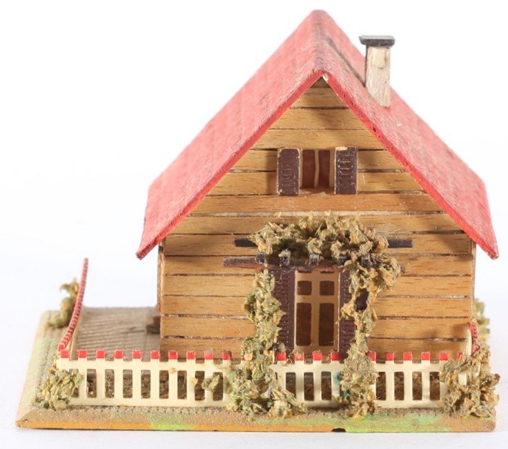 kallistoys auctions auktionen-antique vintage toys-antik historisch spielzeug-faller-germany-wood house-holzhaus-summer-sommer-lattenverschalung-gezackte briefmarke-rote nummer-259-1h
