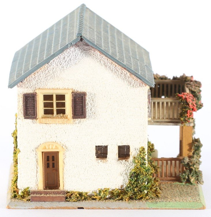 kallistoys auctions auktionen-antique vintage toys-antik historisch spielzeug-faller-germany-wood house-holzhaus-two storey home-veranda-zweistöckiges wohnhaus-braune nummer-256-1d