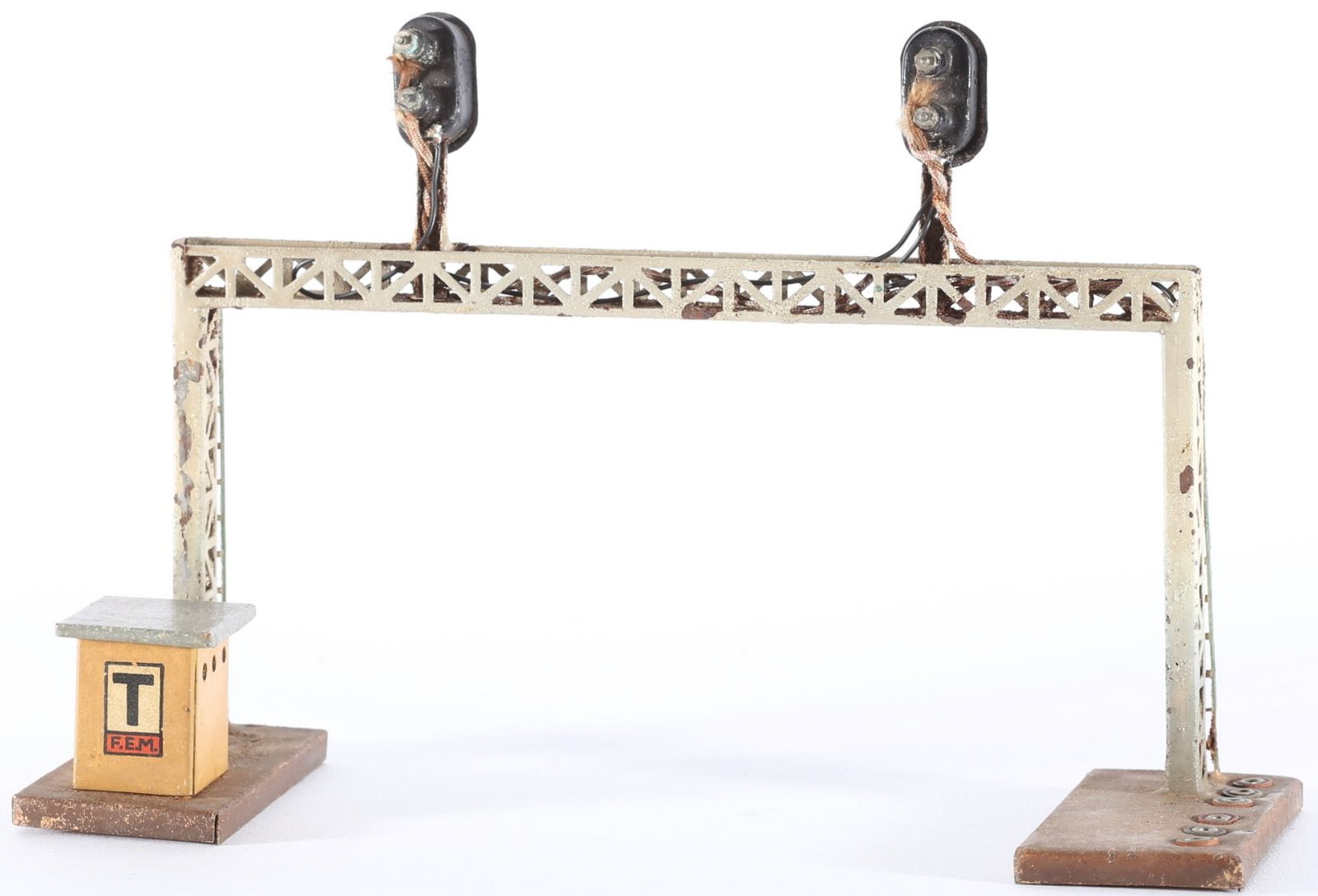 kallistoys auctions auktionen-antique vintage toys-antik historisch spielzeug-ferrovie elettriche in miniatura-f.e.m.-italy-tinplate-blech-signalbridge-signalbrücke-ponte semafori-44-1d