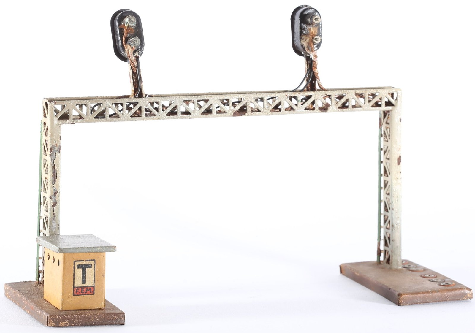 kallistoys auctions auktionen-antique vintage toys-antik historisch spielzeug-ferrovie elettriche in miniatura-f.e.m.-italy-tinplate-blech-signalbridge-signalbrücke-ponte semafori-44-1e