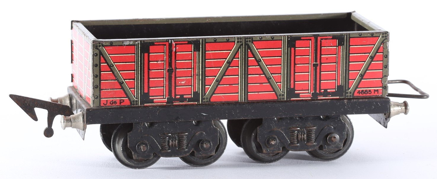 kallistoys auctions auktionen-antique vintage toys-antik historisch spielzeug-jep-france-tinplate-blech-train-eisenbahn-gauge-spur 0-high board car-hochbordwagen-4685-2a