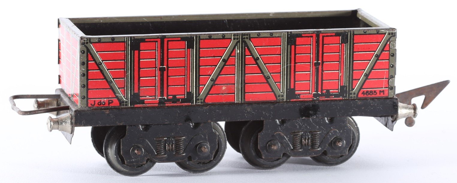 kallistoys auctions auktionen-antique vintage toys-antik historisch spielzeug-jep-france-tinplate-blech-train-eisenbahn-gauge-spur 0-high board car-hochbordwagen-4685-2e