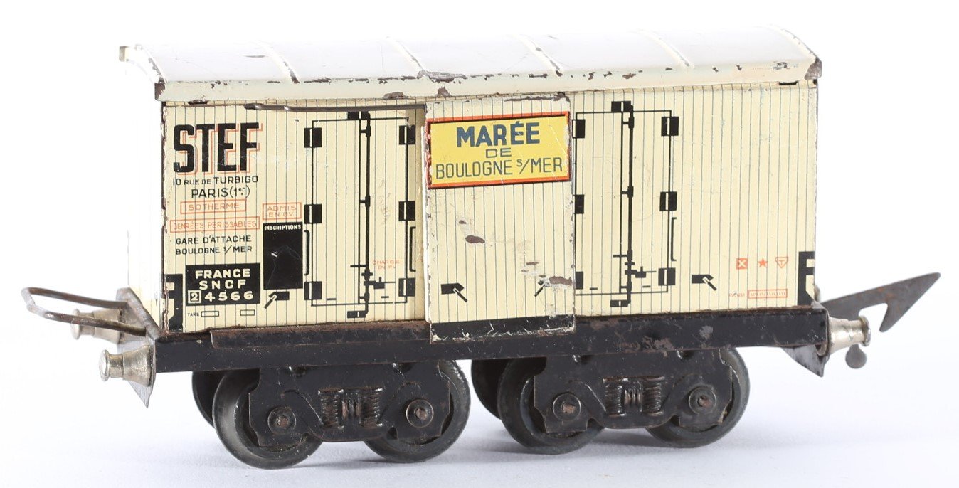 kallistoys auctions auktionen-antique vintage toys-antik historisch spielzeug-jep-france-tinplate-blech-train-eisenbahn-gauge-spur 0-refrigerator car-kühlwagen-boulogne-4566-2a