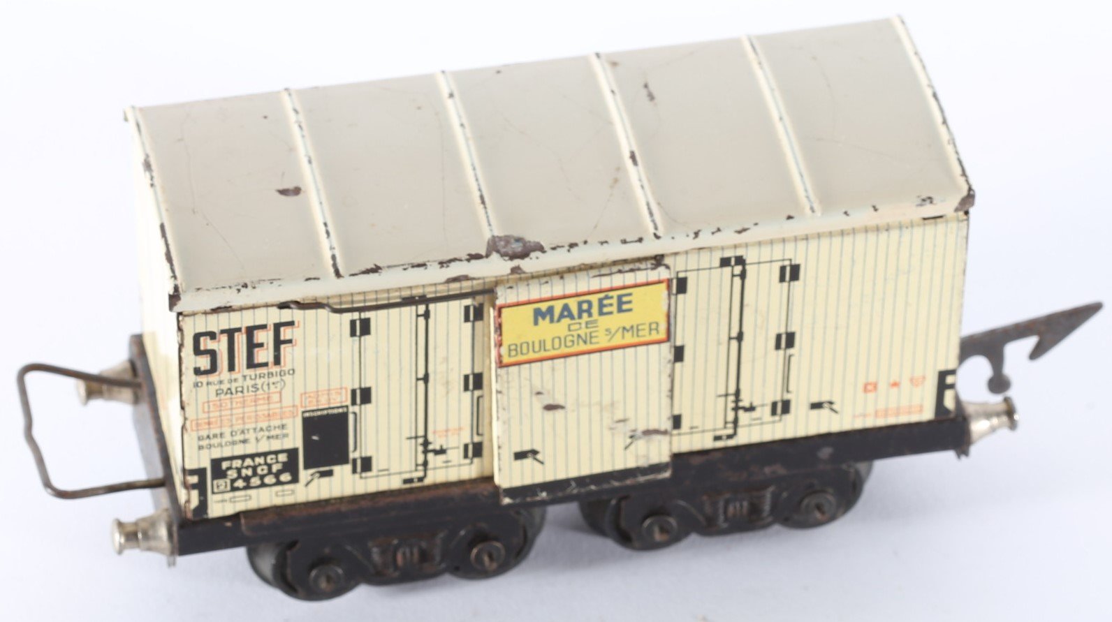kallistoys auctions auktionen-antique vintage toys-antik historisch spielzeug-jep-france-tinplate-blech-train-eisenbahn-gauge-spur 0-refrigerator car-kühlwagen-boulogne-4566-2b