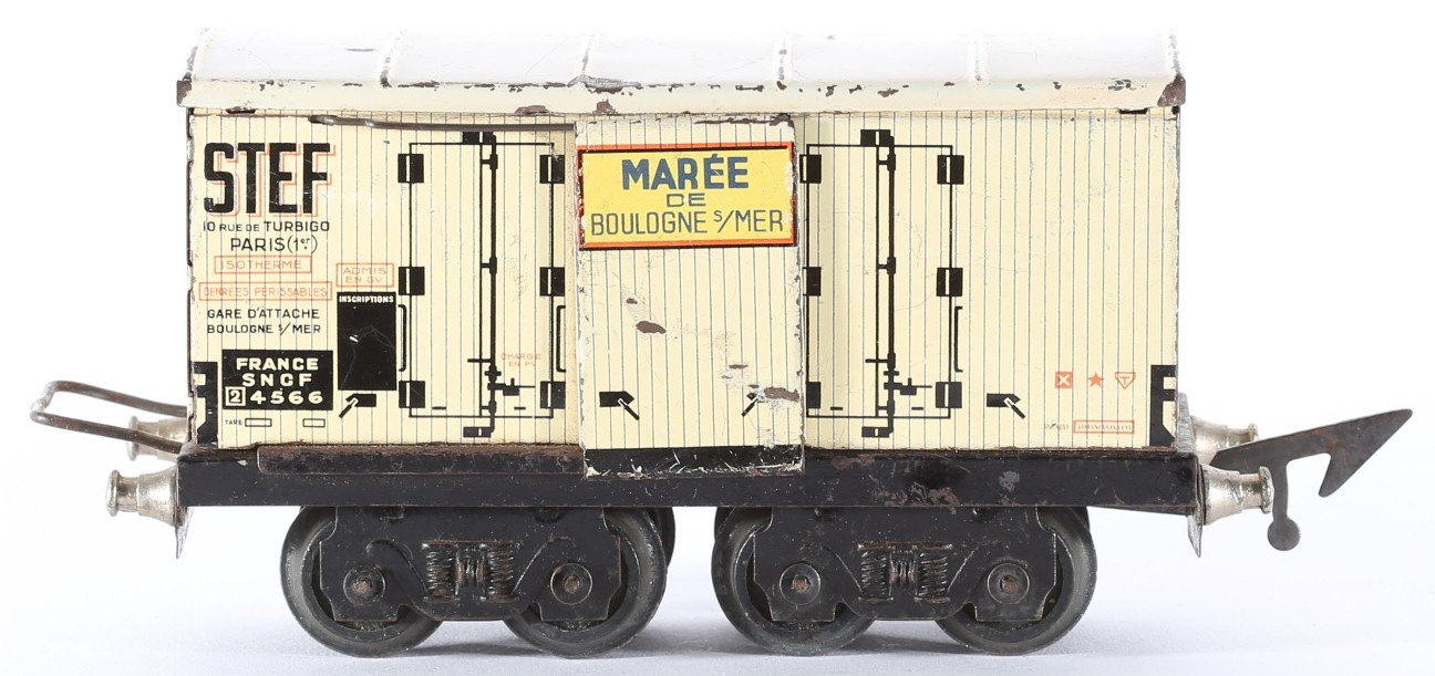kallistoys auctions auktionen-antique vintage toys-antik historisch spielzeug-jep-france-tinplate-blech-train-eisenbahn-gauge-spur 0-refrigerator car-kühlwagen-boulogne-4566-2c