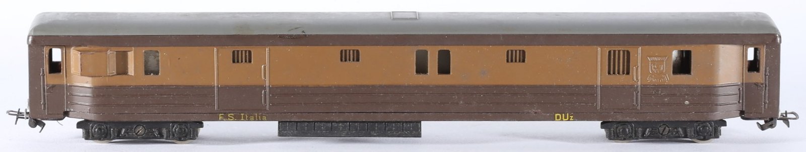 kallistoys auctions auktionen-antique vintage toys-antik historisch spielzeug-rivarossi-italy-bakelite-train-eisenbahn-gauge-spur h0-baggage car-gepäckwagen-bagaglio-bicolore-castano-v duz-1c