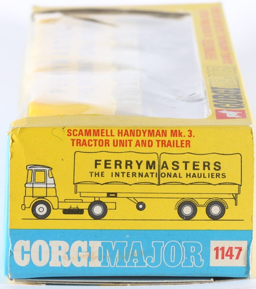 kallistoys auctions auktionen-antique vintage toys-antik historisch spielzeug-corgi major-england-diecast-scammell handyman mk. 3 tractor unit trailer-ferrymasters the international hauliers-1147-1k