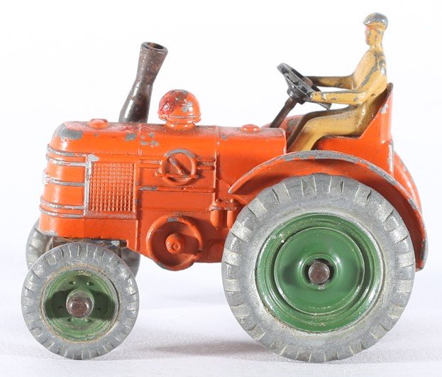 kallistoys auctions auktionen-antique vintage toys-antik historisch spielzeug-dinky toys-meccano-england-diecast-scale 1 to 43-field marshall tractor-trecker-orange-metal wheels-27n-2c