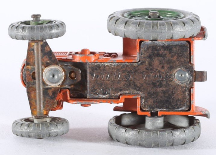 kallistoys auctions auktionen-antique vintage toys-antik historisch spielzeug-dinky toys-meccano-england-diecast-scale 1 to 43-field marshall tractor-trecker-orange-metal wheels-27n-2g