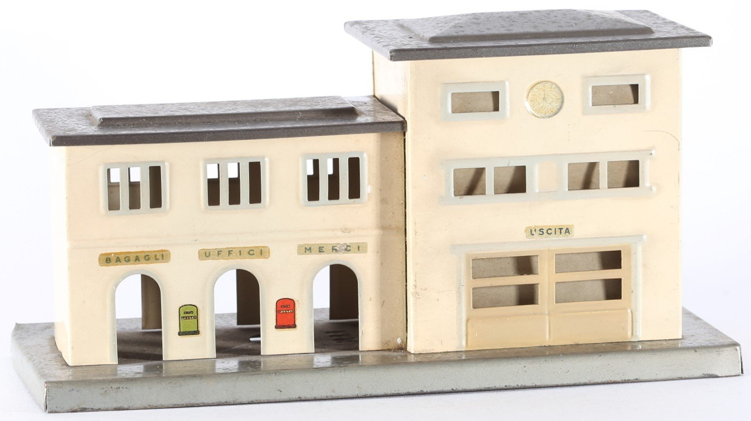 kallistoys auctions auktionen-antique vintage toys-antik historisch spielzeug-f.e.m.-italy-tinplate-blech-accessory-zubehör-railway station-bahnhof-piccola stazione di transito-57-1a
