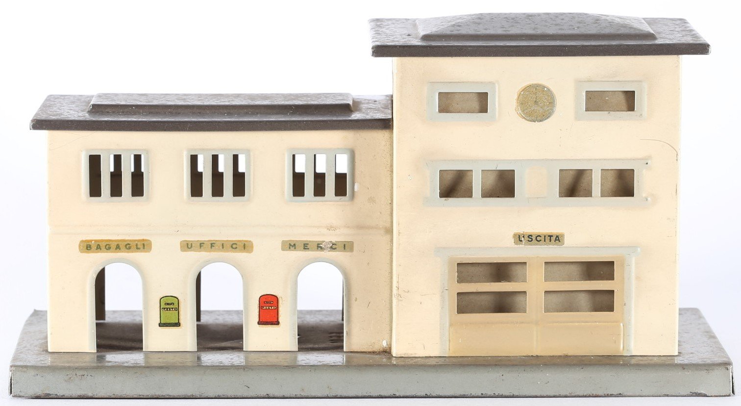 kallistoys auctions auktionen-antique vintage toys-antik historisch spielzeug-f.e.m.-italy-tinplate-blech-accessory-zubehör-railway station-bahnhof-piccola stazione di transito-57-1c