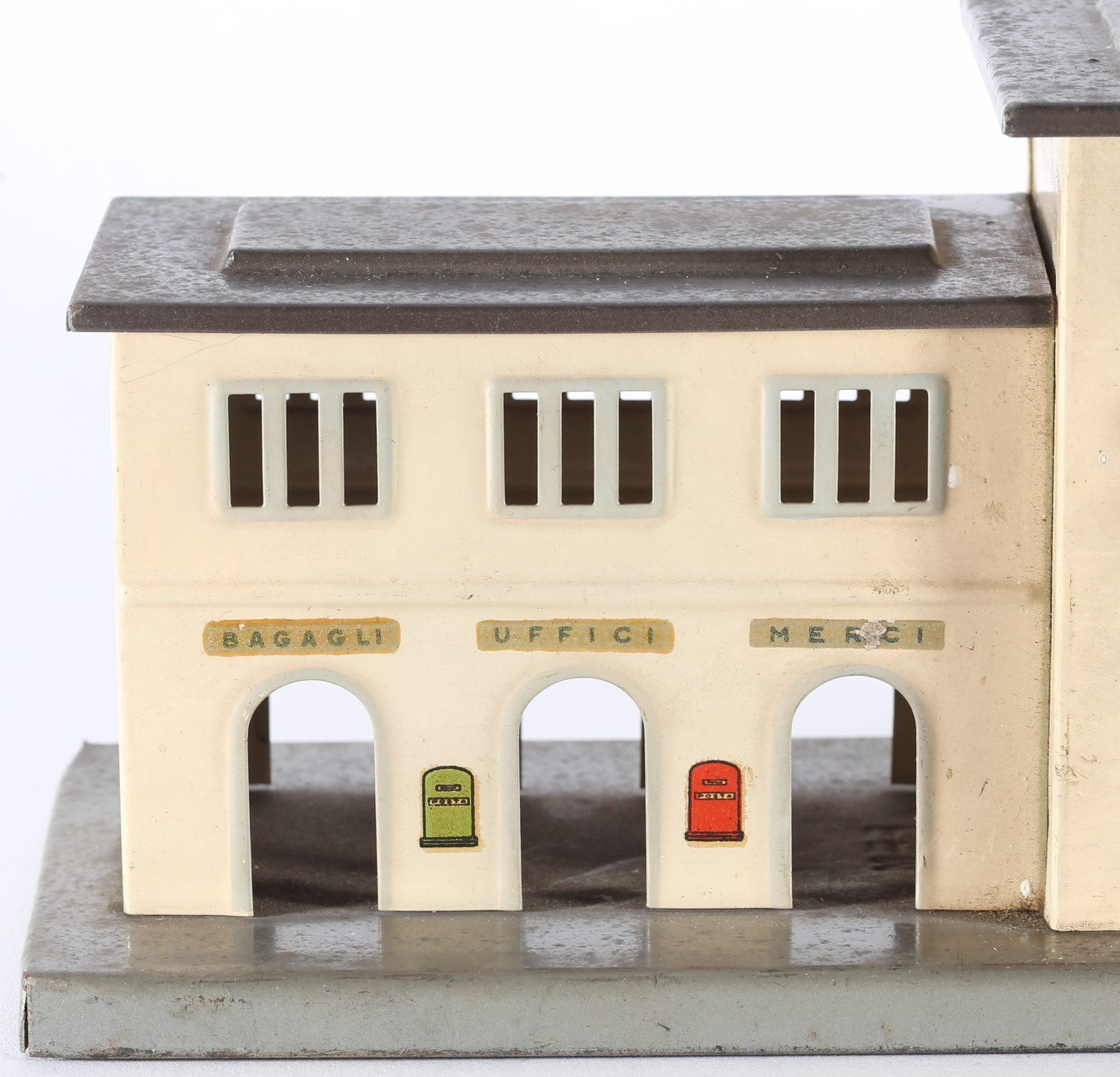 kallistoys auctions auktionen-antique vintage toys-antik historisch spielzeug-f.e.m.-italy-tinplate-blech-accessory-zubehör-railway station-bahnhof-piccola stazione di transito-57-1d