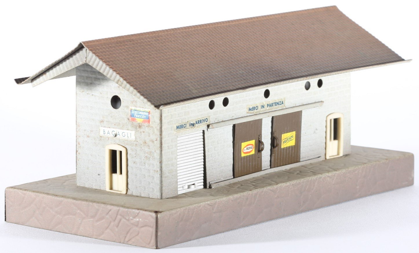 kallistoys auctions auktionen-antique vintage toys-antik historisch spielzeug-f.e.m.-italy-tinplate-blech-railway accessory-eisenbahnzubehör-goods station-güterbahnhof-scalo merci-54-1h