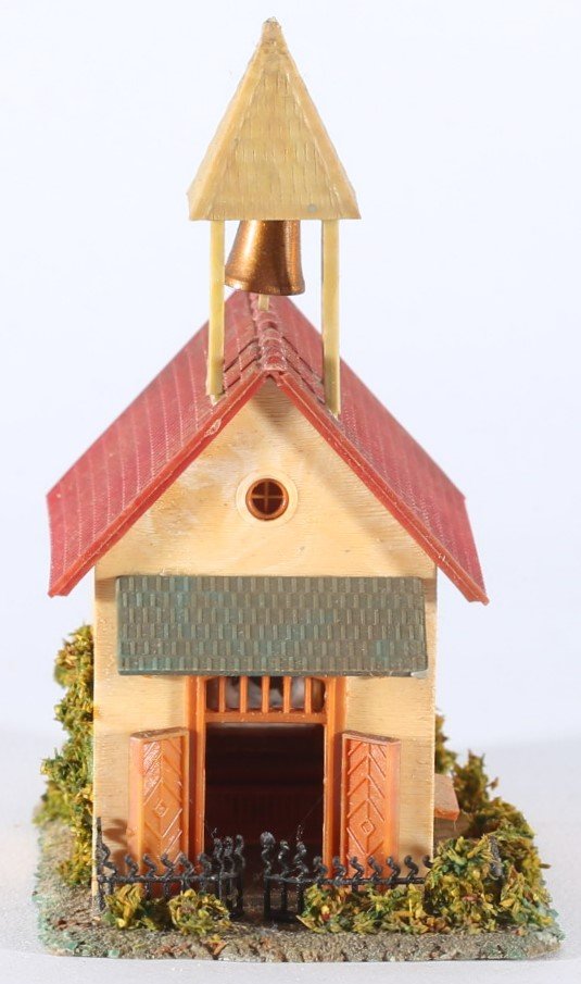 kallistoys auctions auktionen-antique vintage toys-antik historisch spielzeug-faller-germany-plastic house-plastikhaus-chapel-kapelle-ohne briefmarke-298-1d