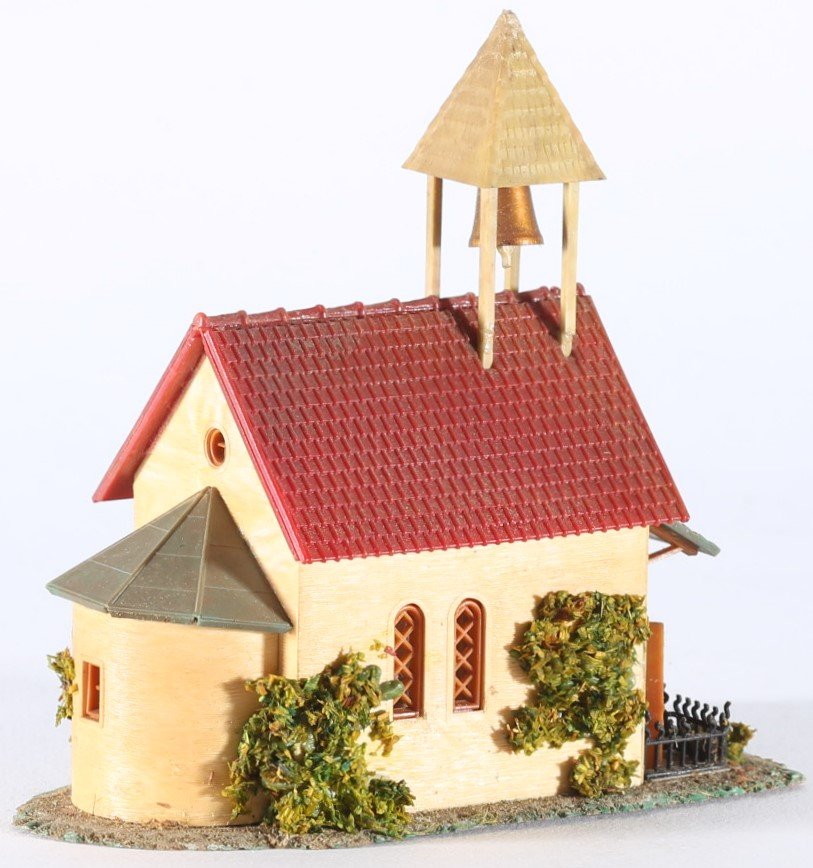 kallistoys auctions auktionen-antique vintage toys-antik historisch spielzeug-faller-germany-plastic house-plastikhaus-chapel-kapelle-ohne briefmarke-298-1g