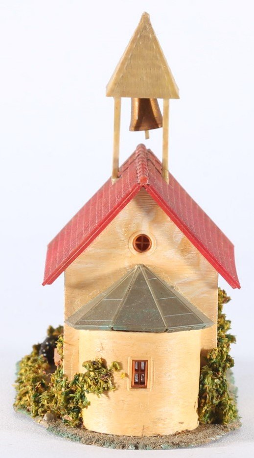 kallistoys auctions auktionen-antique vintage toys-antik historisch spielzeug-faller-germany-plastic house-plastikhaus-chapel-kapelle-ohne briefmarke-298-1h