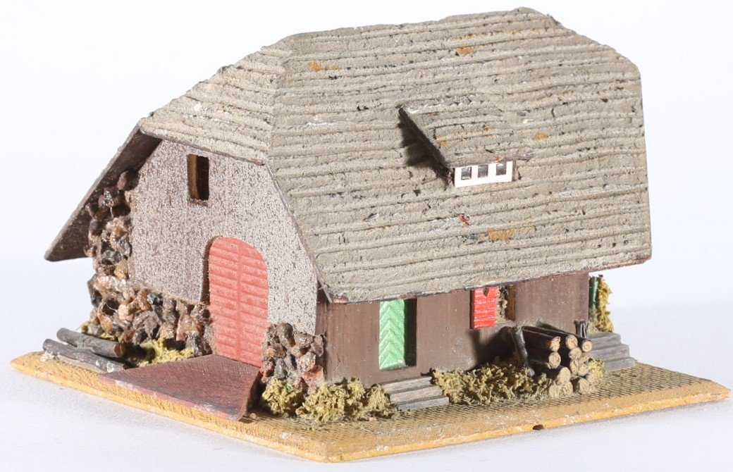 kallistoys auctions auktionen-antique vintage toys-antik historisch spielzeug-faller-germany-wood house-holzhaus-black forest farm-schwarzwald bauernhof-gezackte briefmarke-braune nr-283-1g