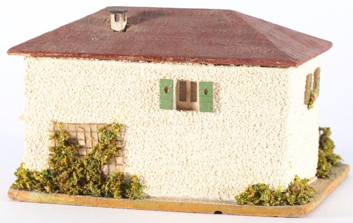 kallistoys auctions auktionen-antique vintage toys-antik historisch spielzeug-faller-germany-wood house-holzhaus-house with canopy-haus mit vordach-gerade briefmarke-rote nummer-270-1f