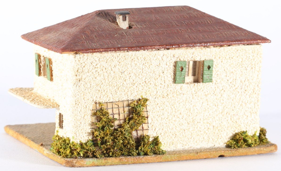 kallistoys auctions auktionen-antique vintage toys-antik historisch spielzeug-faller-germany-wood house-holzhaus-house with canopy-haus mit vordach-gerade briefmarke-rote nummer-270-1g