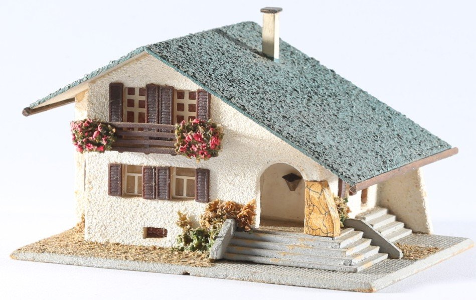 kallistoys auctions auktionen-antique vintage toys-antik historisch spielzeug-faller-germany-wood house-holzhaus-large mountain house-grosses chalet-gezackte briefmarke-braune nummer-289-1a