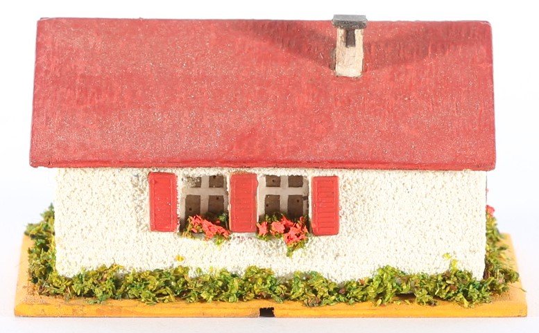 kallistoys auctions auktionen-antique vintage toys-antik historisch spielzeug-faller-germany-wood house-holzhaus-one family home-siedlerhaus-ohne briefmarke-250-1c