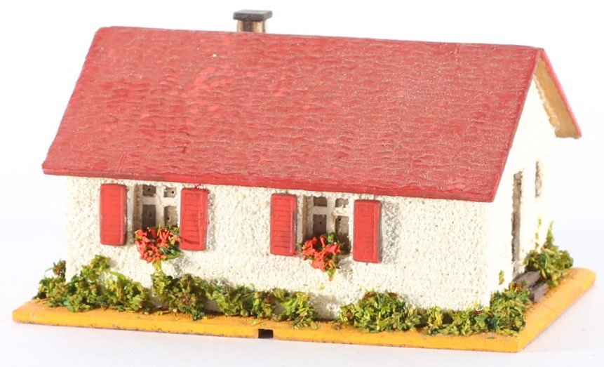 kallistoys auctions auktionen-antique vintage toys-antik historisch spielzeug-faller-germany-wood house-holzhaus-one family home-siedlerhaus-ohne briefmarke-250-1d