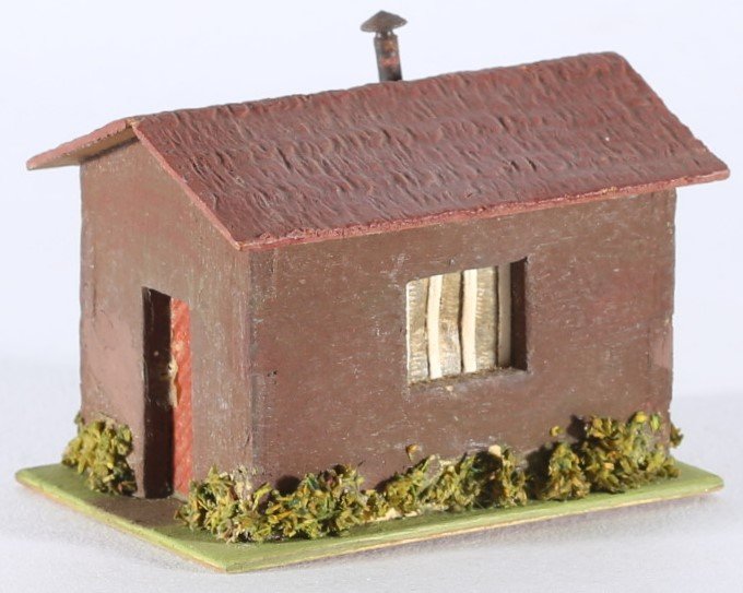 kallistoys auctions auktionen-antique vintage toys-antik historisch spielzeug-faller-germany-wood house-holzhaus-small trainshed-bahnbude-braun-ohne briefmarke-136-1a
