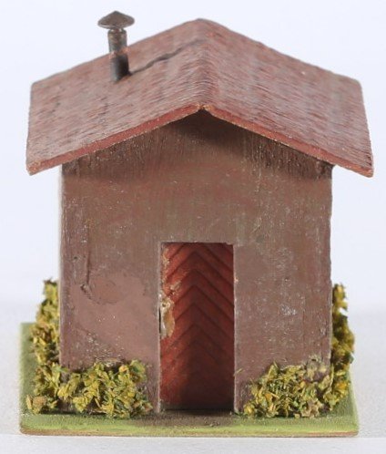 kallistoys auctions auktionen-antique vintage toys-antik historisch spielzeug-faller-germany-wood house-holzhaus-small trainshed-bahnbude-braun-ohne briefmarke-136-1d