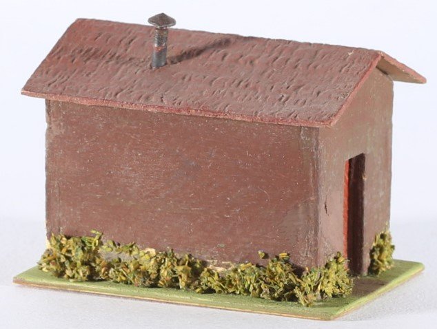 kallistoys auctions auktionen-antique vintage toys-antik historisch spielzeug-faller-germany-wood house-holzhaus-small trainshed-bahnbude-braun-ohne briefmarke-136-1e