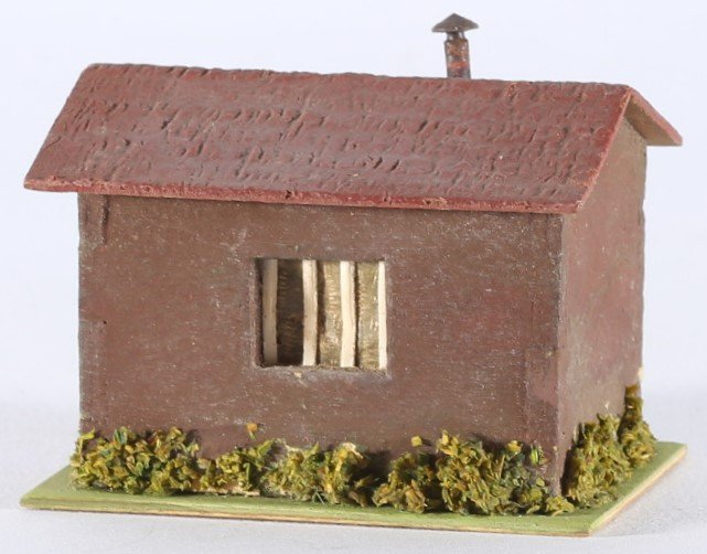 kallistoys auctions auktionen-antique vintage toys-antik historisch spielzeug-faller-germany-wood house-holzhaus-small trainshed-bahnbude-braun-ohne briefmarke-136-1i