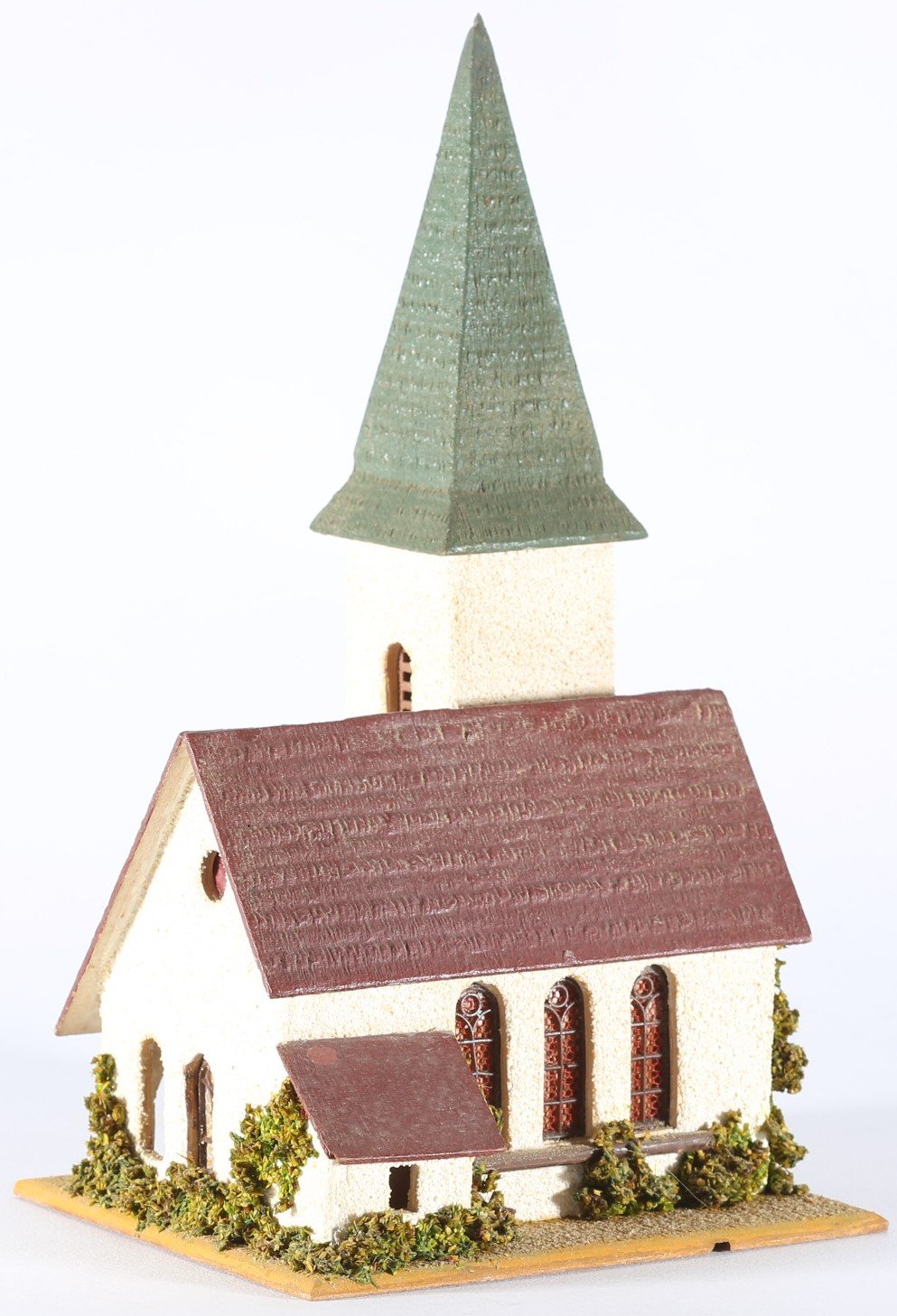 kallistoys auctions auktionen-antique vintage toys-antik historisch spielzeug-faller-germany-wood house-holzhaus-village church-dorfkirche-no bell-ohne geläut-gezackte briefmarke-braune nr-240-1h